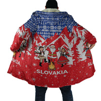 Slovakia Christmas Cloak with Santa and Dancers by Campfire Snowy Mountains and Red Blue Snowflake Pattern Design - Wonder Print Shop