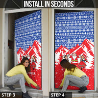 Slovakia Christmas Door Cover with Santa and Dancers by Campfire Snowy Mountains and Red Blue Snowflake Pattern Design - Wonder Print Shop
