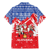 Slovakia Christmas Family Matching Mermaid Dress and Hawaiian Shirt with Santa and Dancers by Campfire Snowy Mountains and Red Blue Snowflake Pattern Design - Wonder Print Shop