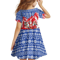 Slovakia Christmas Family Matching Off The Shoulder Long Sleeve Dress and Hawaiian Shirt with Santa and Dancers by Campfire Snowy Mountains and Red Blue Snowflake Pattern Design - Wonder Print Shop