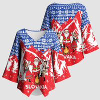 Slovakia Christmas Kimono Sleeve Blouse with Santa and Dancers by Campfire Snowy Mountains and Red Blue Snowflake Pattern Design - Wonder Print Shop