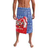 Slovakia Christmas Lavalava with Santa and Dancers by Campfire Snowy Mountains and Red Blue Snowflake Pattern Design - Wonder Print Shop