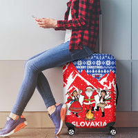 Slovakia Christmas Luggage Cover with Santa and Dancers by Campfire Snowy Mountains and Red Blue Snowflake Pattern Design - Wonder Print Shop