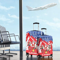 Slovakia Christmas Luggage Cover with Santa and Dancers by Campfire Snowy Mountains and Red Blue Snowflake Pattern Design - Wonder Print Shop