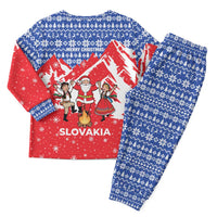Slovakia Christmas Pajama Set with Santa and Dancers by Campfire Snowy Mountains and Red Blue Snowflake Pattern Design - Wonder Print Shop