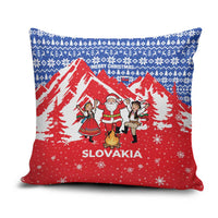 Slovakia Christmas Pillow Cover with Santa and Dancers by Campfire Snowy Mountains and Red Blue Snowflake Pattern Design - Wonder Print Shop