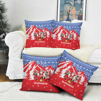 Slovakia Christmas Pillow Cover with Santa and Dancers by Campfire Snowy Mountains and Red Blue Snowflake Pattern Design - Wonder Print Shop