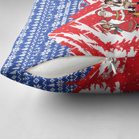 Slovakia Christmas Pillow Cover with Santa and Dancers by Campfire Snowy Mountains and Red Blue Snowflake Pattern Design - Wonder Print Shop