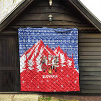 Slovakia Christmas Quilt with Santa and Dancers by Campfire Snowy Mountains and Red Blue Snowflake Pattern Design - Wonder Print Shop