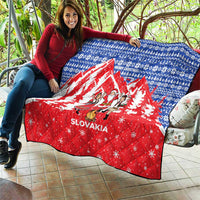 Slovakia Christmas Quilt with Santa and Dancers by Campfire Snowy Mountains and Red Blue Snowflake Pattern Design - Wonder Print Shop