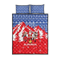 Slovakia Christmas Quilt Bed Set with Santa and Dancers by Campfire Snowy Mountains and Red Blue Snowflake Pattern Design - Wonder Print Shop