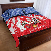 Slovakia Christmas Quilt Bed Set with Santa and Dancers by Campfire Snowy Mountains and Red Blue Snowflake Pattern Design - Wonder Print Shop