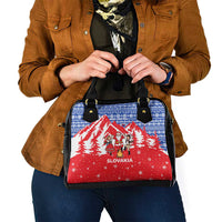 Slovakia Christmas Shoulder Handbag with Santa and Dancers by Campfire Snowy Mountains and Red Blue Snowflake Pattern Design - Wonder Print Shop