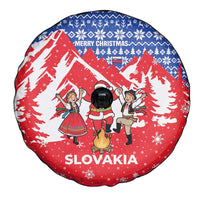 Slovakia Christmas Spare Tire Cover with Santa and Dancers by Campfire Snowy Mountains and Red Blue Snowflake Pattern Design - Wonder Print Shop