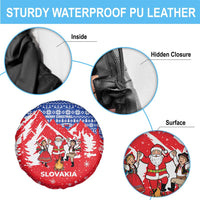 Slovakia Christmas Spare Tire Cover with Santa and Dancers by Campfire Snowy Mountains and Red Blue Snowflake Pattern Design - Wonder Print Shop