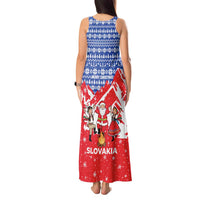 Slovakia Christmas Tank Maxi Dress with Santa and Dancers by Campfire Snowy Mountains and Red Blue Snowflake Pattern Design - Wonder Print Shop