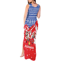 Slovakia Christmas Tank Maxi Dress with Santa and Dancers by Campfire Snowy Mountains and Red Blue Snowflake Pattern Design - Wonder Print Shop