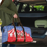 Slovakia Christmas Travel Bag with Santa and Dancers by Campfire Snowy Mountains and Red Blue Snowflake Pattern Design - Wonder Print Shop