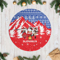 Slovakia Christmas Tree Skirt with Santa and Dancers by Campfire Snowy Mountains and Red Blue Snowflake Pattern Design - Wonder Print Shop