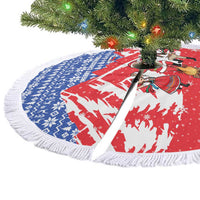Slovakia Christmas Tree Skirt with Santa and Dancers by Campfire Snowy Mountains and Red Blue Snowflake Pattern Design - Wonder Print Shop