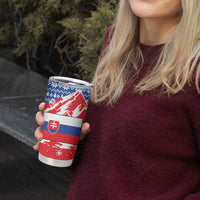 Slovakia Christmas Tumbler Cup with Santa and Dancers by Campfire Snowy Mountains and Red Blue Snowflake Pattern Design - Wonder Print Shop