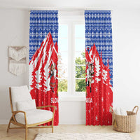 Slovakia Christmas Window Curtain with Santa and Dancers by Campfire Snowy Mountains and Red Blue Snowflake Pattern Design - Wonder Print Shop