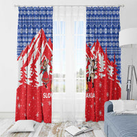 Slovakia Christmas Window Curtain with Santa and Dancers by Campfire Snowy Mountains and Red Blue Snowflake Pattern Design - Wonder Print Shop