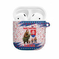 Slovakia Christmas AirPods Case with Bear Holding Tree Gingerbread Cookies and Red Blue Snowflake Pattern Design - Wonder Print Shop