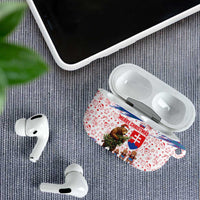 Slovakia Christmas AirPods Case with Bear Holding Tree Gingerbread Cookies and Red Blue Snowflake Pattern Design - Wonder Print Shop