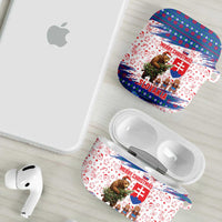 Slovakia Christmas AirPods Case with Bear Holding Tree Gingerbread Cookies and Red Blue Snowflake Pattern Design - Wonder Print Shop