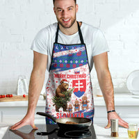 Slovakia Christmas Apron with Bear Holding Tree Gingerbread Cookies and Red Blue Snowflake Pattern Design - Wonder Print Shop