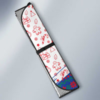 Slovakia Christmas Auto Sun Shade with Bear Holding Tree Gingerbread Cookies and Red Blue Snowflake Pattern Design - Wonder Print Shop