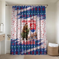 Slovakia Christmas Bathroom Set with Bear Holding Tree Gingerbread Cookies and Red Blue Snowflake Pattern Design - Wonder Print Shop