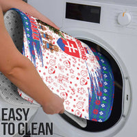 Slovakia Christmas Bathroom Set with Bear Holding Tree Gingerbread Cookies and Red Blue Snowflake Pattern Design - Wonder Print Shop