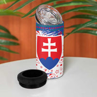 Slovakia Christmas 4 in 1 Can Cooler Tumbler with Bear Holding Tree Gingerbread Cookies and Red Blue Snowflake Pattern Design - Wonder Print Shop
