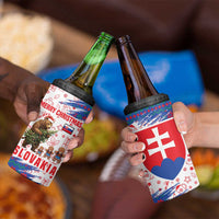 Slovakia Christmas 4 in 1 Can Cooler Tumbler with Bear Holding Tree Gingerbread Cookies and Red Blue Snowflake Pattern Design - Wonder Print Shop