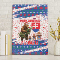 Slovakia Christmas Canvas Wall Art with Bear Holding Tree Gingerbread Cookies and Red Blue Snowflake Pattern Design - Wonder Print Shop