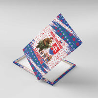 Slovakia Christmas Canvas Wall Art with Bear Holding Tree Gingerbread Cookies and Red Blue Snowflake Pattern Design - Wonder Print Shop