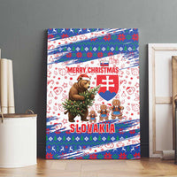 Slovakia Christmas Canvas Wall Art with Bear Holding Tree Gingerbread Cookies and Red Blue Snowflake Pattern Design - Wonder Print Shop
