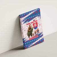Slovakia Christmas Canvas Wall Art with Bear Holding Tree Gingerbread Cookies and Red Blue Snowflake Pattern Design - Wonder Print Shop