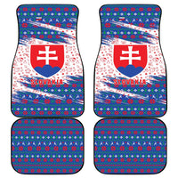 Slovakia Christmas Car Mats with Bear Holding Tree Gingerbread Cookies and Red Blue Snowflake Pattern Design - Wonder Print Shop
