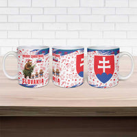 Slovakia Christmas Ceramic Mug with Bear Holding Tree Gingerbread Cookies and Red Blue Snowflake Pattern Design - Wonder Print Shop