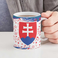 Slovakia Christmas Ceramic Mug with Bear Holding Tree Gingerbread Cookies and Red Blue Snowflake Pattern Design - Wonder Print Shop