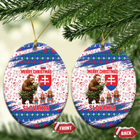 Slovakia Christmas Ceramic Ornament with Bear Holding Tree Gingerbread Cookies and Red Blue Snowflake Pattern Design - Wonder Print Shop