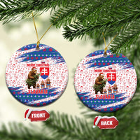 Slovakia Christmas Ceramic Ornament with Bear Holding Tree Gingerbread Cookies and Red Blue Snowflake Pattern Design - Wonder Print Shop