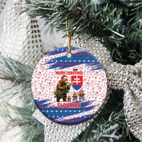Slovakia Christmas Ceramic Ornament with Bear Holding Tree Gingerbread Cookies and Red Blue Snowflake Pattern Design - Wonder Print Shop
