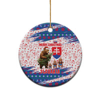 Slovakia Christmas Ceramic Ornament with Bear Holding Tree Gingerbread Cookies and Red Blue Snowflake Pattern Design - Wonder Print Shop