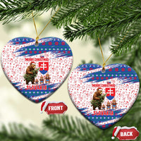 Slovakia Christmas Ceramic Ornament with Bear Holding Tree Gingerbread Cookies and Red Blue Snowflake Pattern Design - Wonder Print Shop