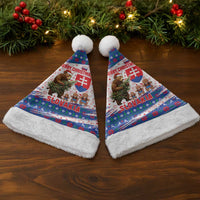 Slovakia Christmas Santa Hat with Bear Holding Tree Gingerbread Cookies and Red Blue Snowflake Pattern Design - Wonder Print Shop