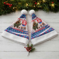 Slovakia Christmas Santa Hat with Bear Holding Tree Gingerbread Cookies and Red Blue Snowflake Pattern Design - Wonder Print Shop